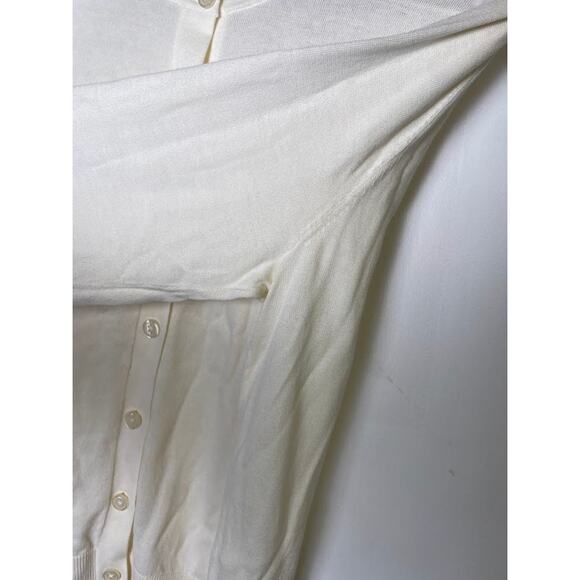 Loft Modern Crewneck Ivory Cardigan Womens Large Button Down Sweater Cream - Picture 5 of 12